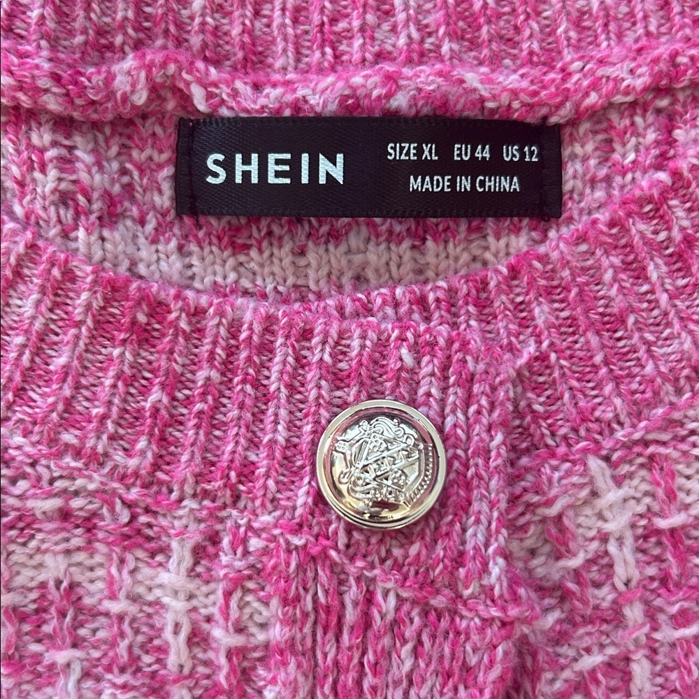 SHEIN women’s tweed knit style Chanel preppy pink cropped cardigan size XL - Picture 6 of 6
